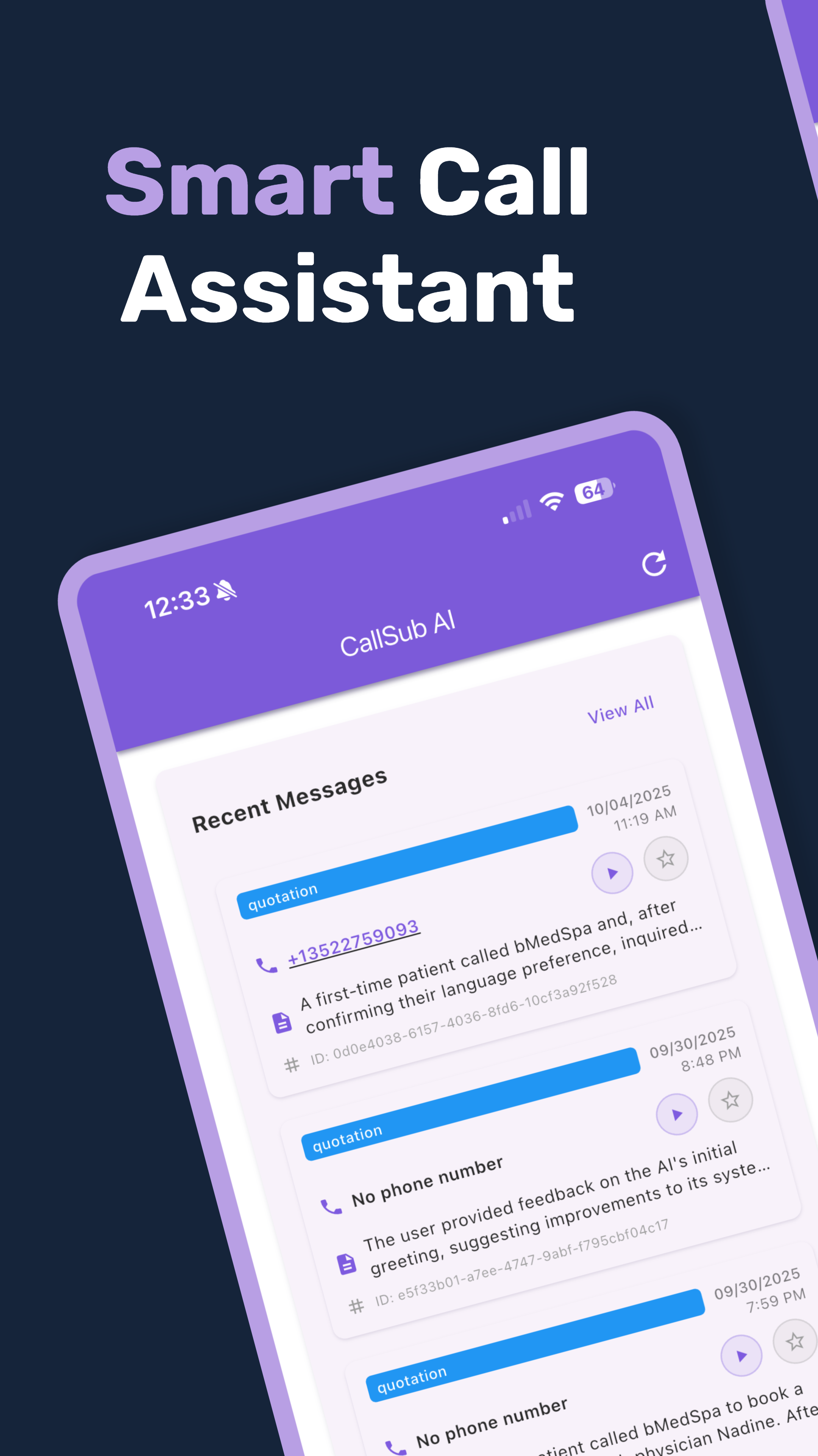 CallSub AI App - Recent Messages